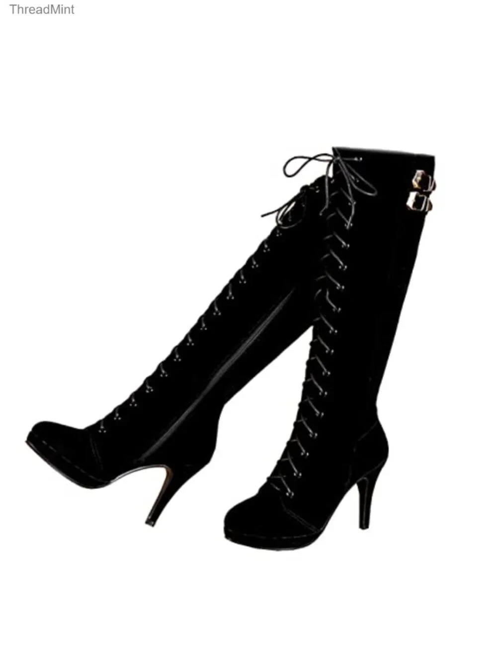 Women's Suede Knee High Heeled Boots Side Zip Pointed Toe